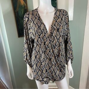 Michael Kors Black Tan Snake Print Wrap Blouse top shirt 2X snakeskin xxlarge